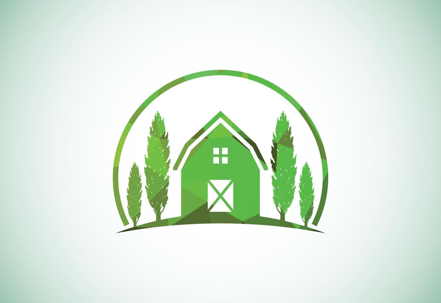 modèle de logo de style low poly de maison de ferme, symbole de signe d'icône d'agriculture vecteur