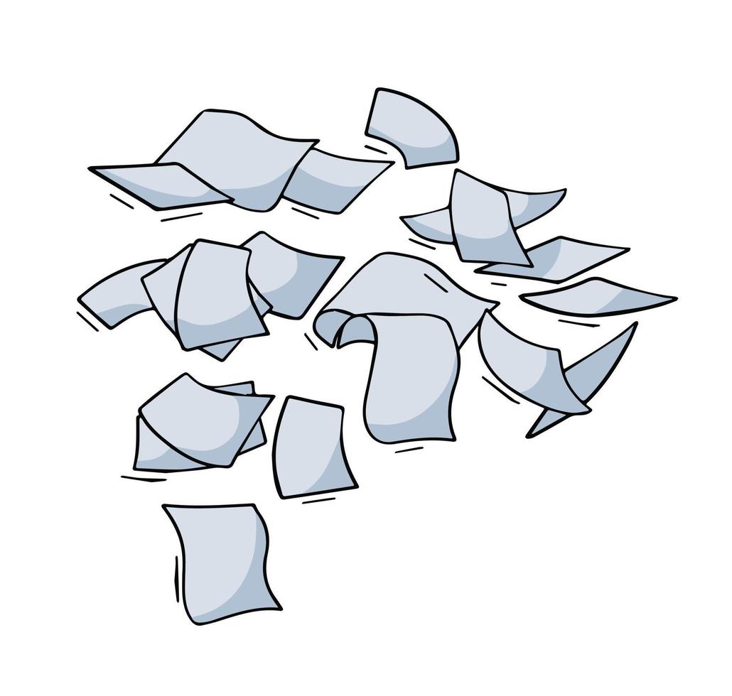 les dossiers papier des documents tombent. feuilles volantes. feuille blanche. vecteur