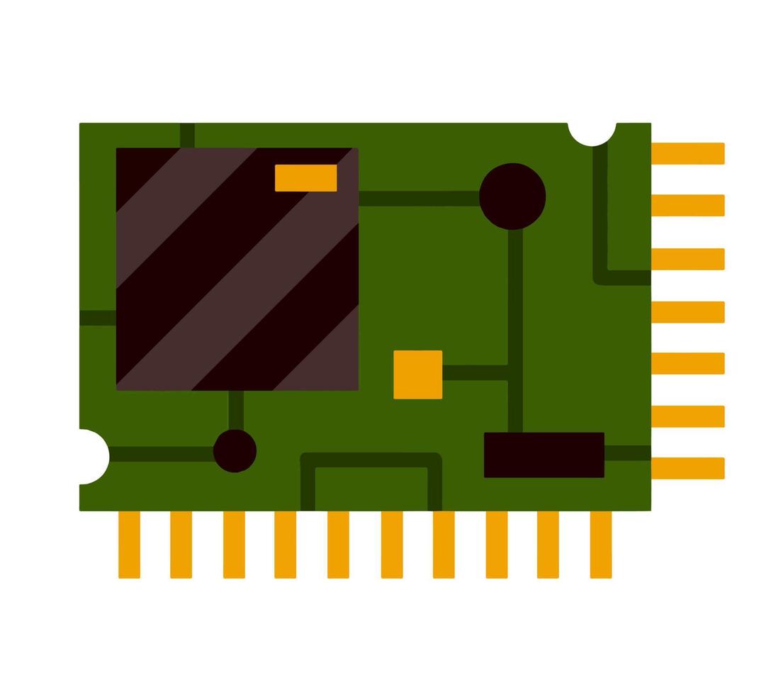 ébrécher. accessoires informatiques. micropuce verte. l'icône du microprocesseur et du microcircuit. technologie moderne. illustration plate vecteur