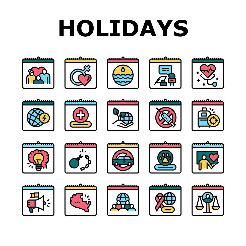 icônes de collection d'événements de vacances mondiales définies vecteur