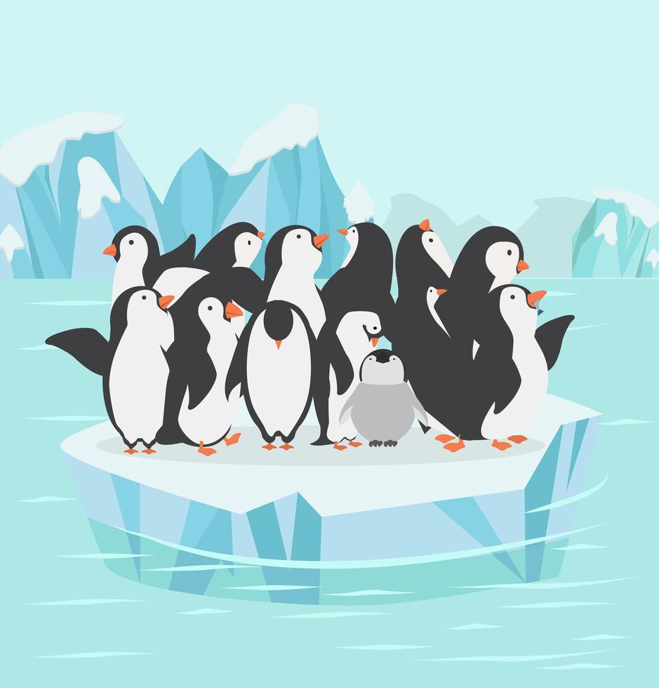 famille de pingouins dans le pôle nord vecteur