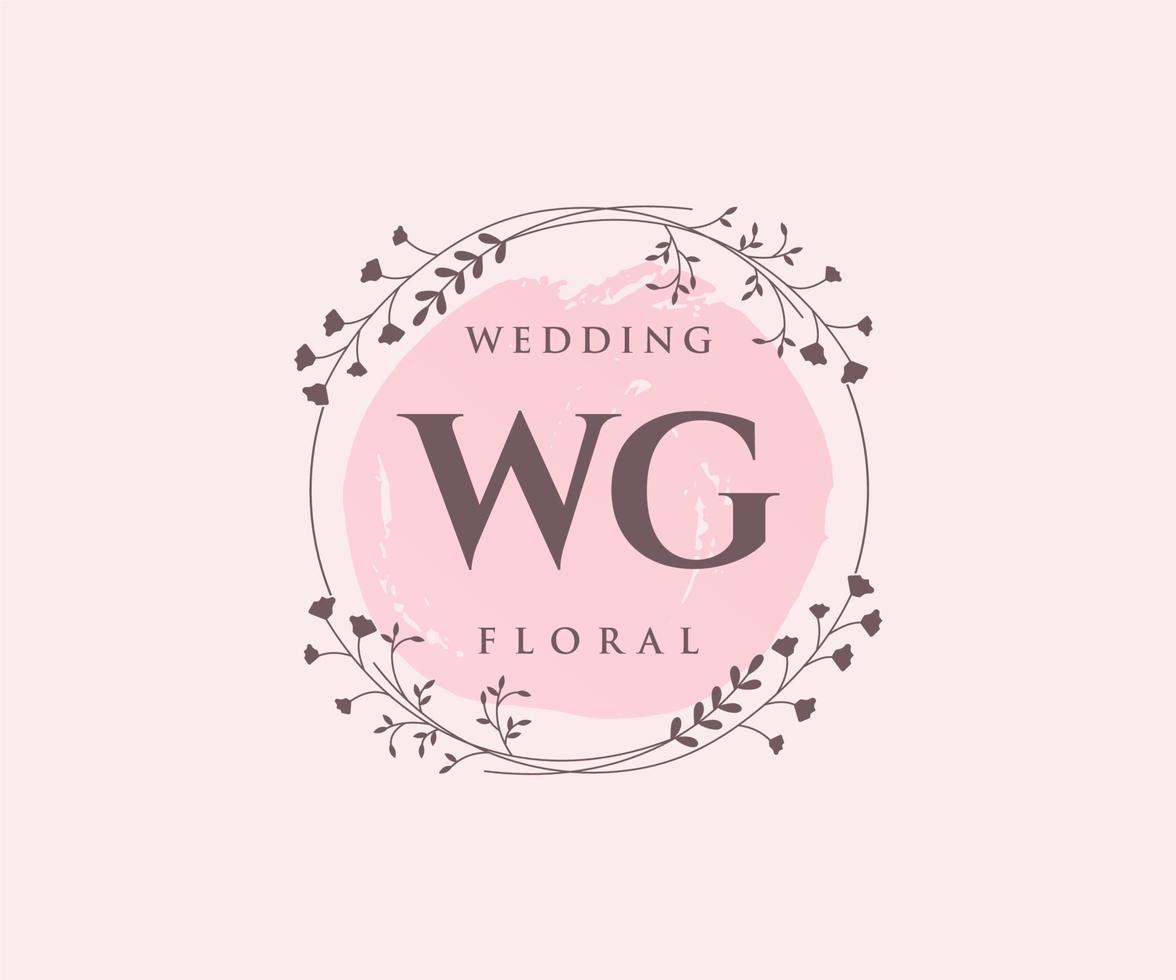 wg initiales lettre mariage monogramme logos modèle, modèles minimalistes et floraux modernes dessinés à la main pour cartes d'invitation, réservez la date, identité élégante. vecteur