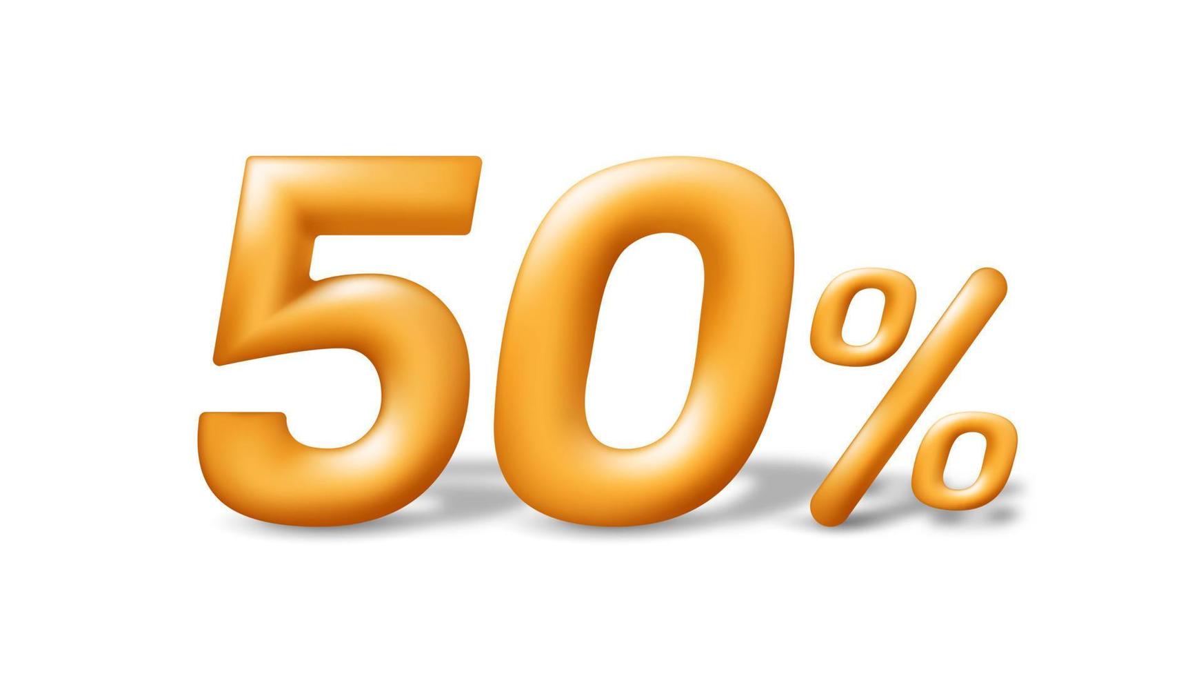 vente spéciale 50 pour cent de réduction. nombre 3d doré réaliste isolé sur fond blanc. illustration vectorielle vecteur