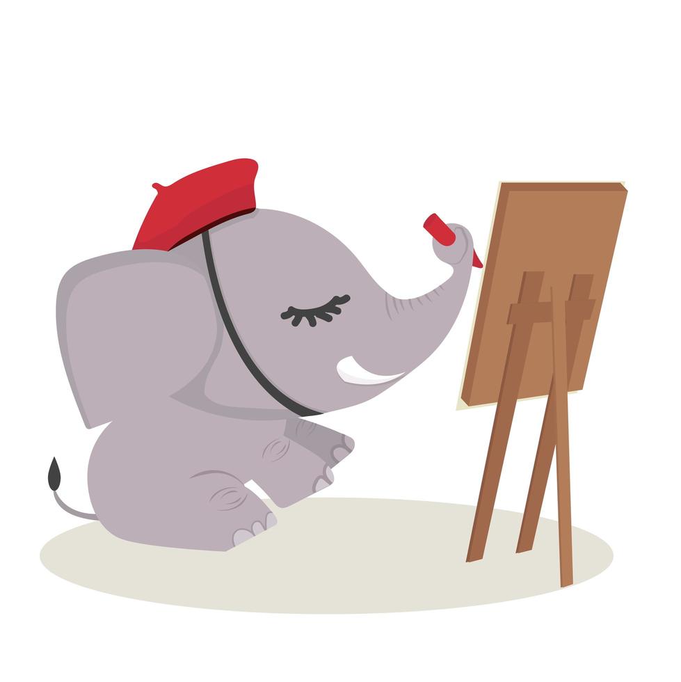 dessin animé éléphant peinture avec pinceau vecteur