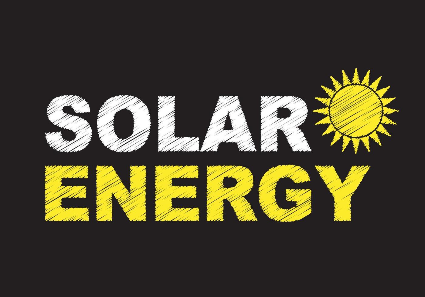 énergie solaire écrit sur fond noir. icône du soleil. concept d'économie d'énergie. vecteur