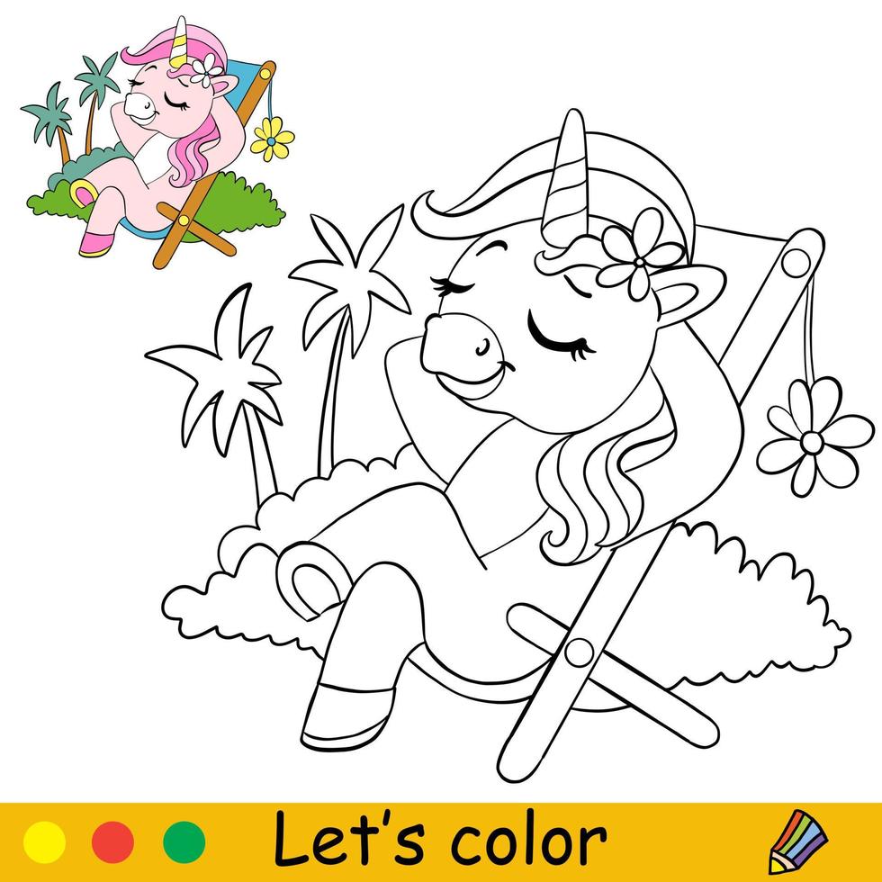 enfants, colorier, dessin animé, licorne, caractère, vecteur, illustration, 3 vecteur