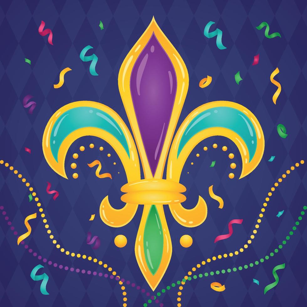 symbole de fleur de lis coloré isolé vecteur d'affiche de mardi gras