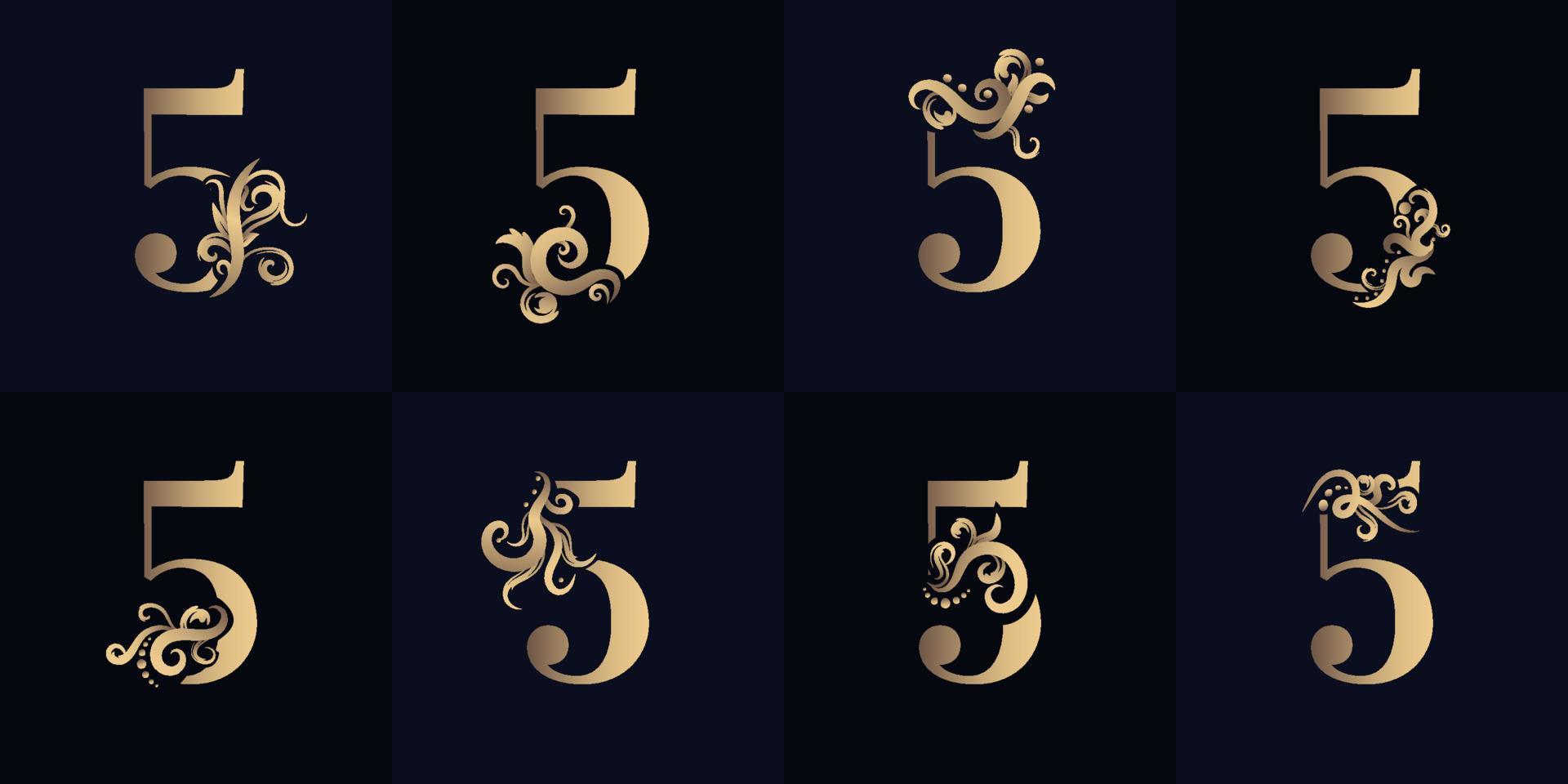 logo de la collection numéro 5 avec ornement de luxe vecteur
