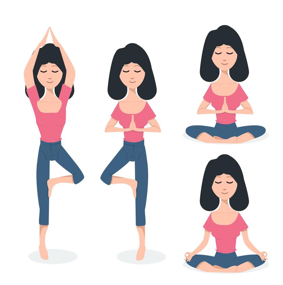 femme, faire, pose yoga, ensemble vecteur