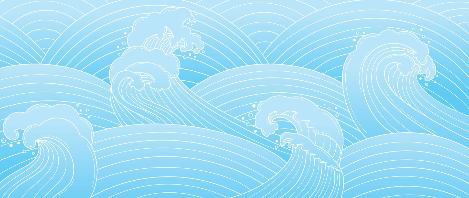 vecteur de modèle de vague japonais traditionnel. dessin au trait dessiné à la main fond de style abstrait vague océanique orientale. illustration de conception d'art pour les impressions, le tissu, l'affiche, la décoration de la maison et le papier peint.