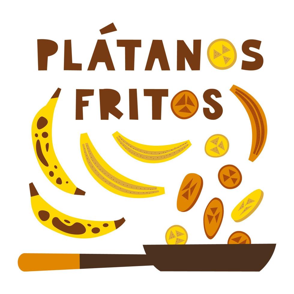 bananes frites dessert mexicain traditionnel. platanos fritos sucré latino-américain. tranches de plantain sur la poêle. vecteur