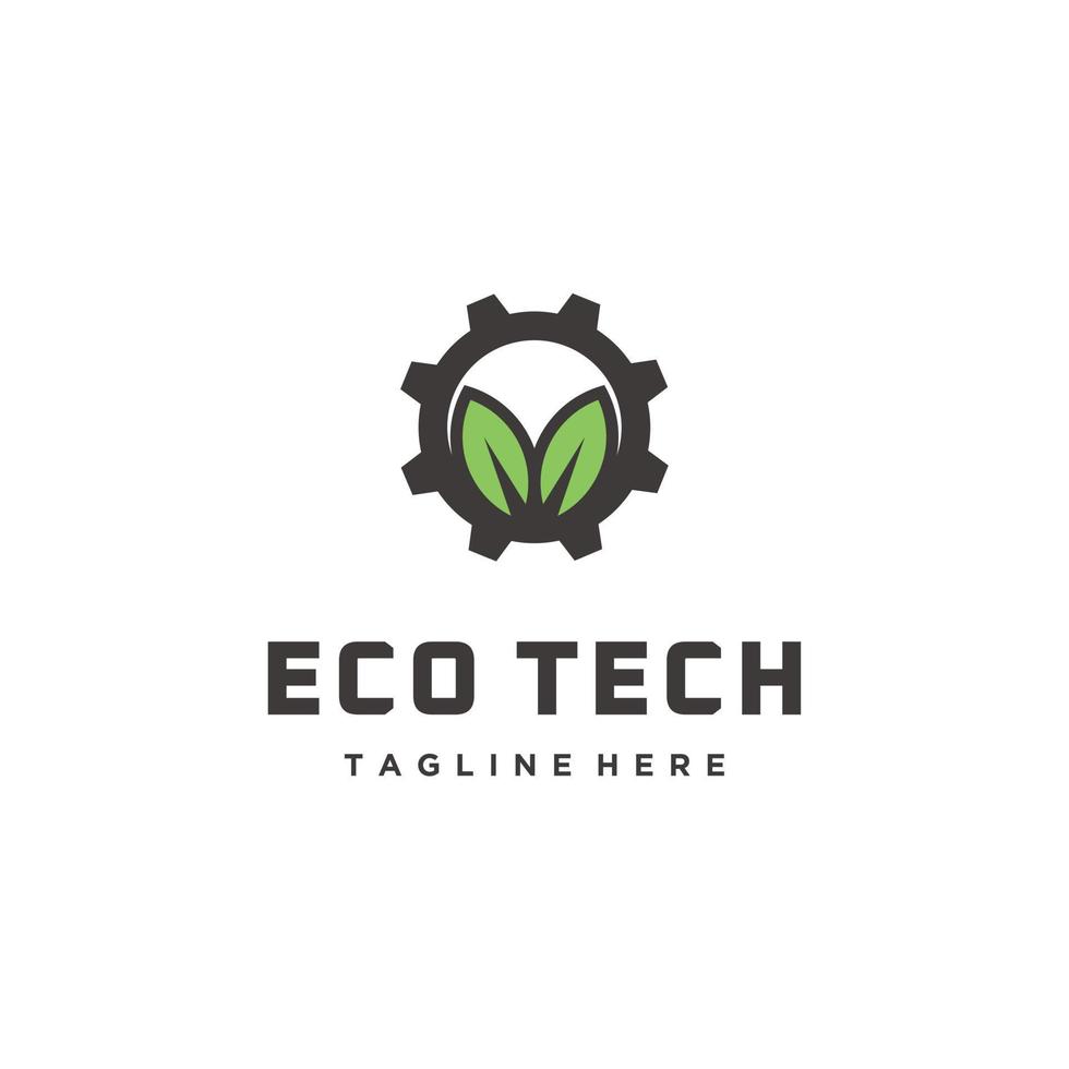 vecteur de conception de modèle de logo eco tech gear et feuille