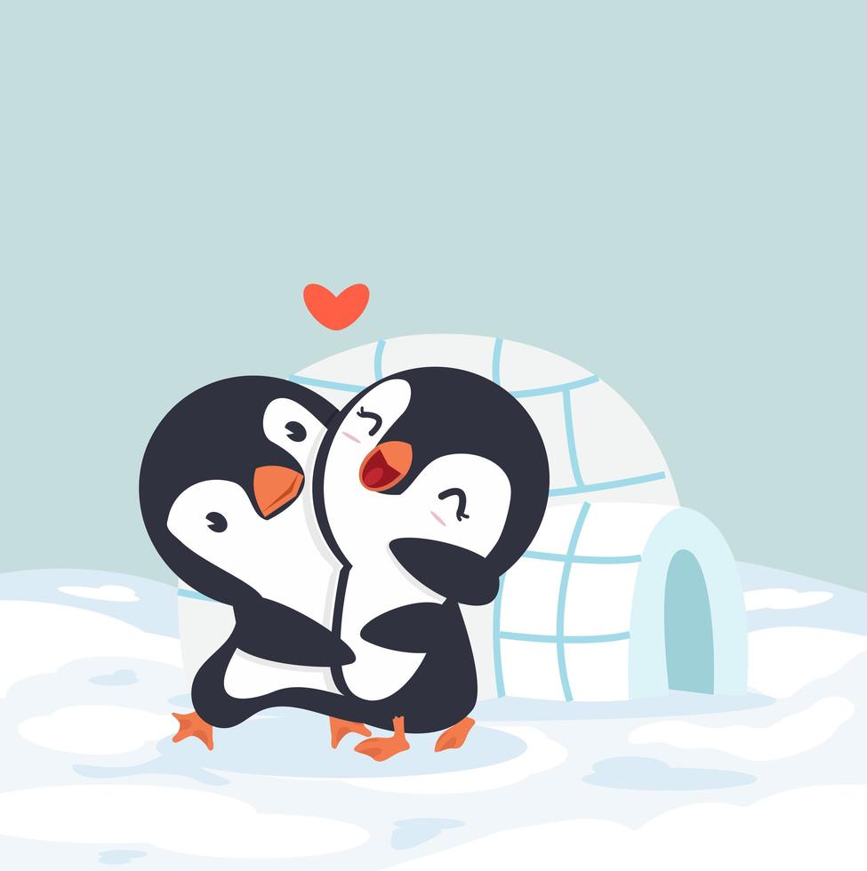 deux mignons pingouins amoureux de la maison de glace vecteur