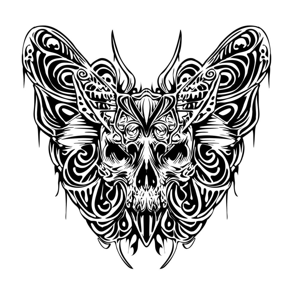 crâne papillon silhouette lineart contour dessin vecteur