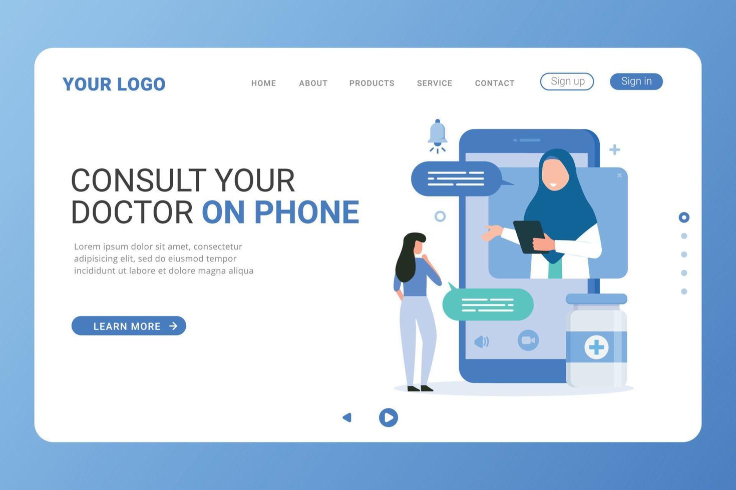 modèle de page de destination de soutien à la consultation médicale en ligne vecteur