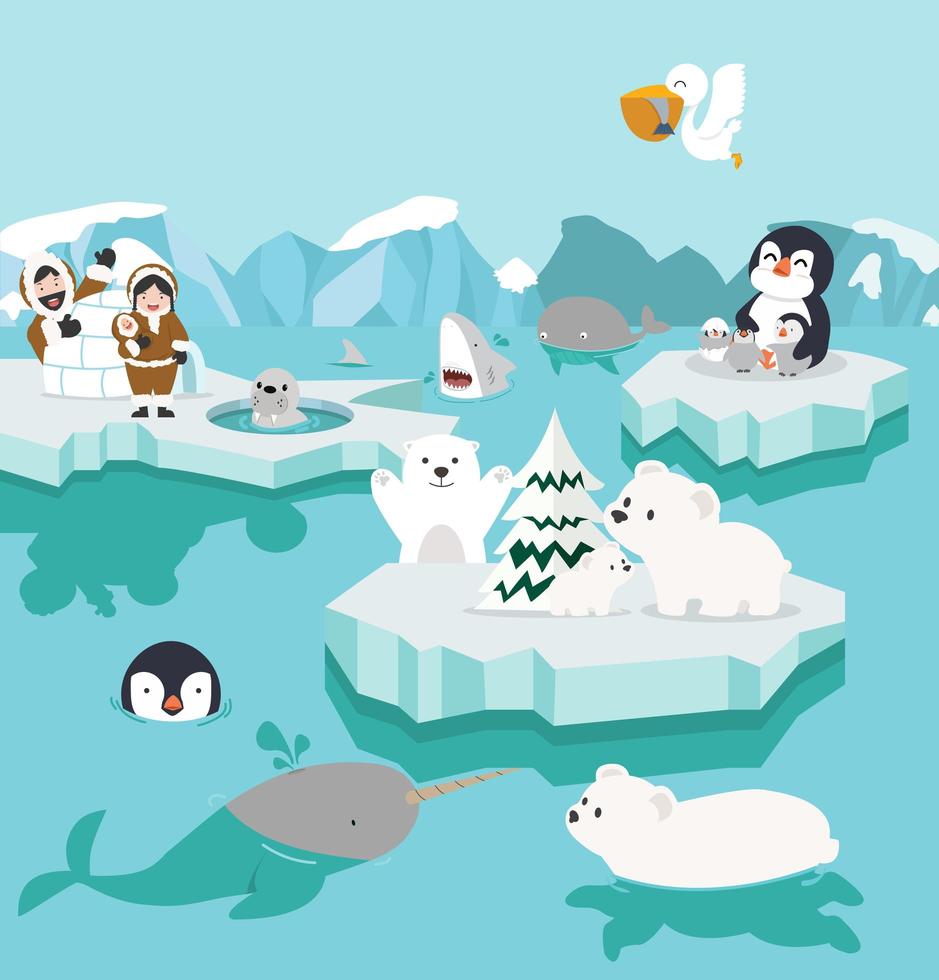 ensemble de paysage de pôle nord de dessin animé mignon vecteur