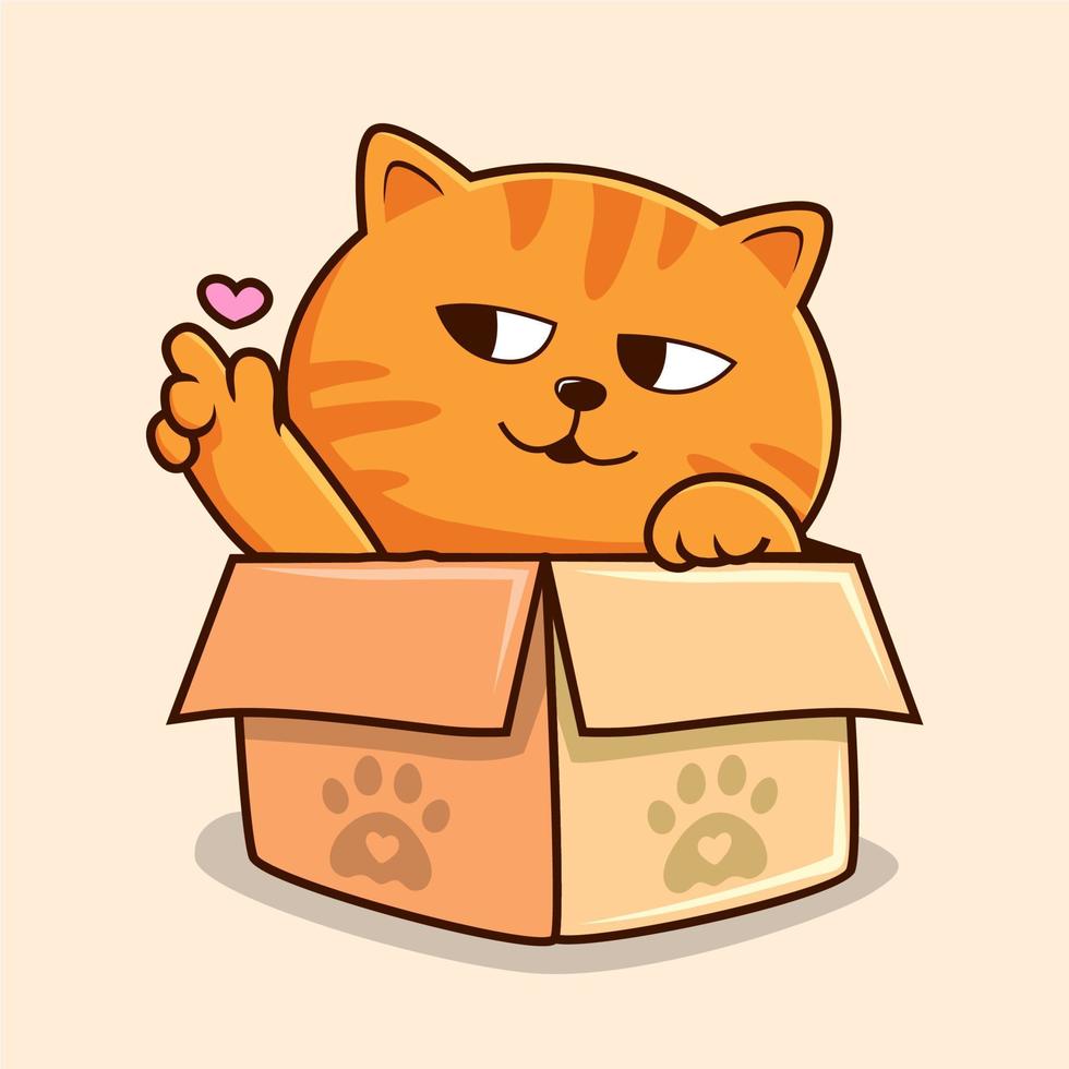 chat orange rayé dans la main d'amour de dessin animé de boîte - vecteur de chat de chatte tigré orange mignon