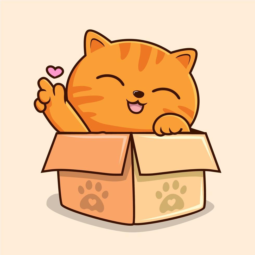 chat orange rayé dans la main d'amour de dessin animé de boîte - vecteur de chat de chatte tigré orange mignon