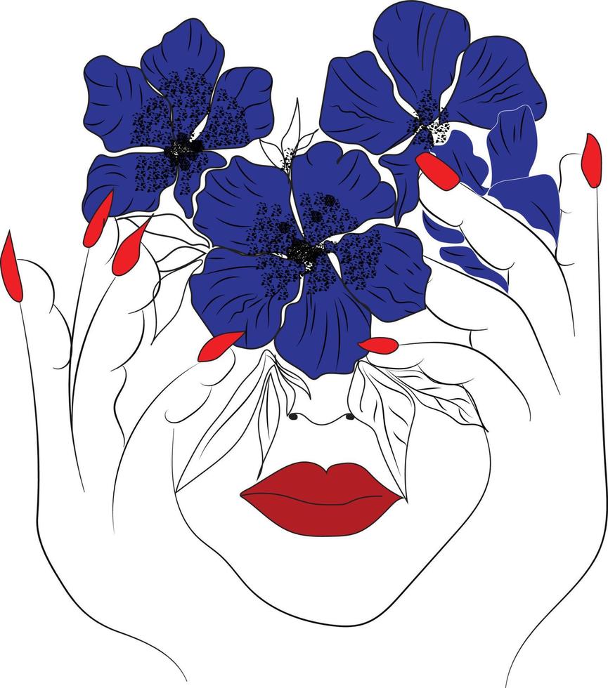 visage de femme avec dessin au trait floral vecteur