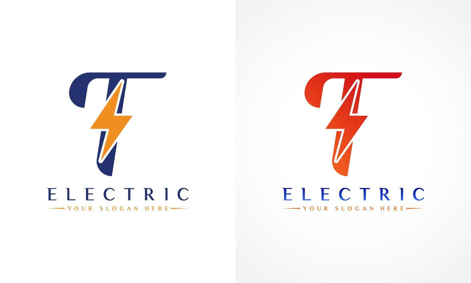 logo de lettre t avec conception de vecteur de boulon de tonnerre de foudre. boulon électrique lettre t logo illustration vectorielle.