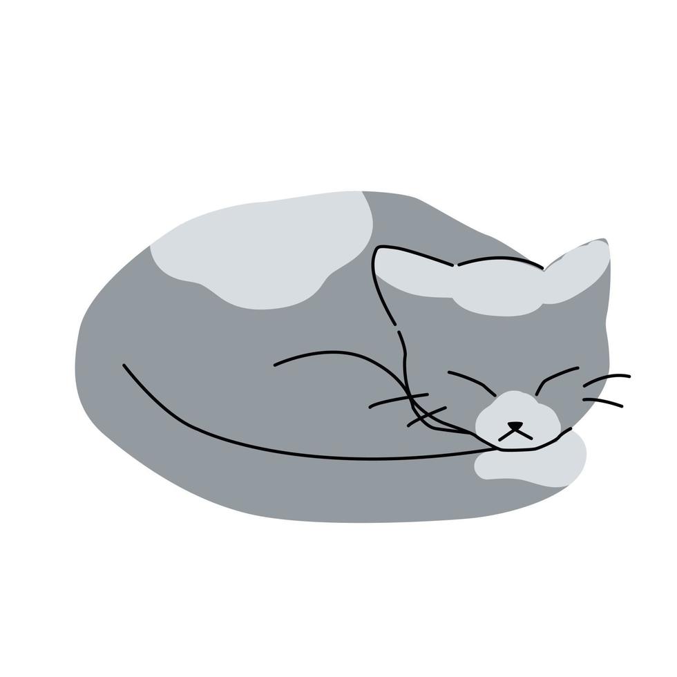 illustration de chat gris mignon faisant une sieste. art simple à la mode isolé, chaton endormi. vecteur