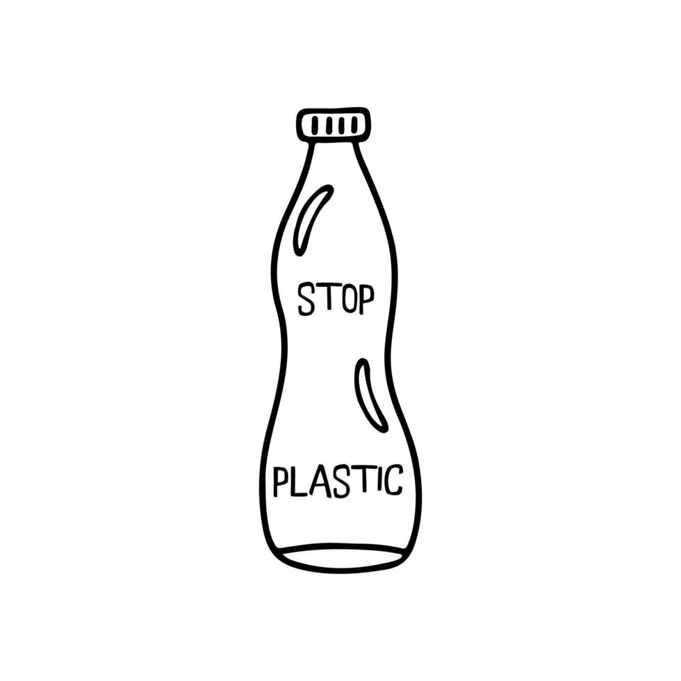 bouteille en plastique. arrêtez le plastique. vecteur noir et blanc