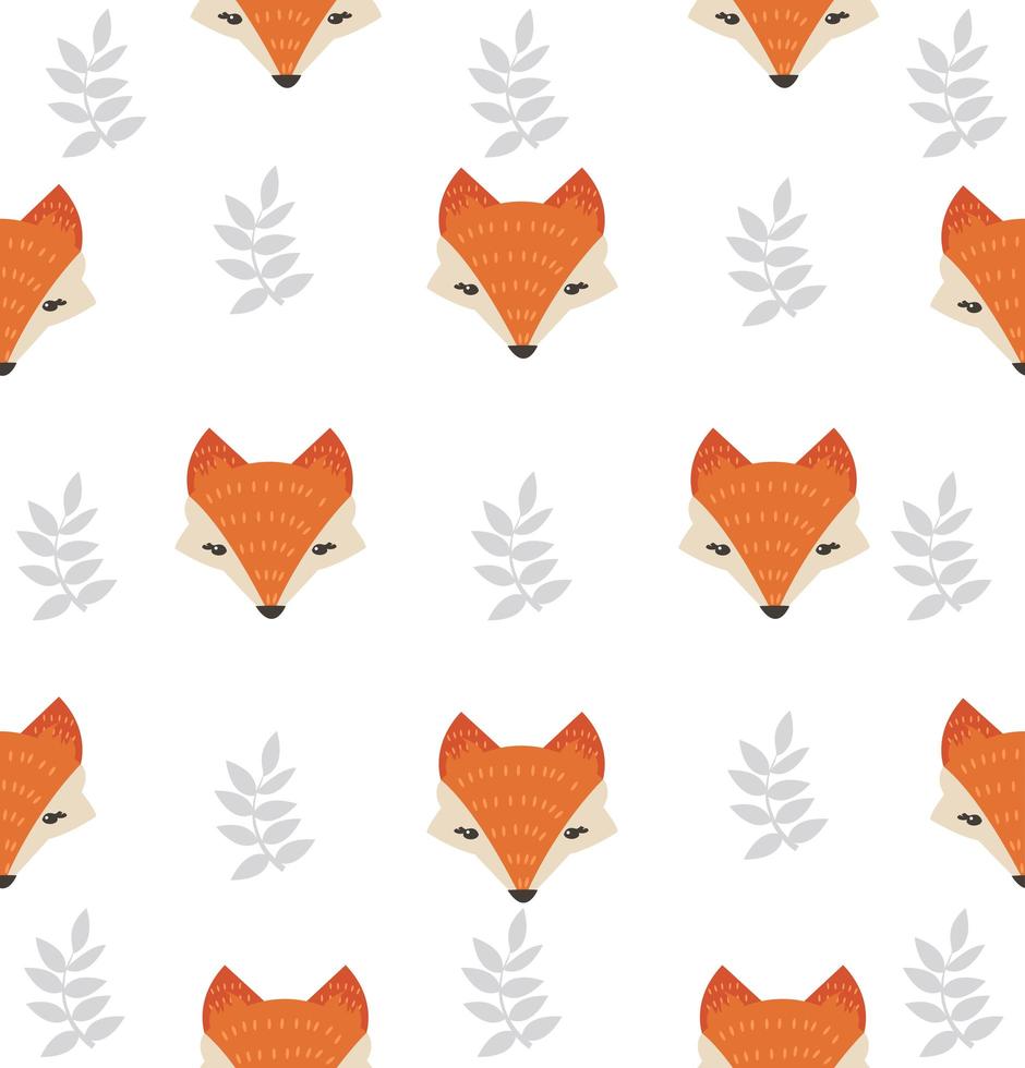 tête de renard mignon avec motif sans soudure de feuilles vecteur