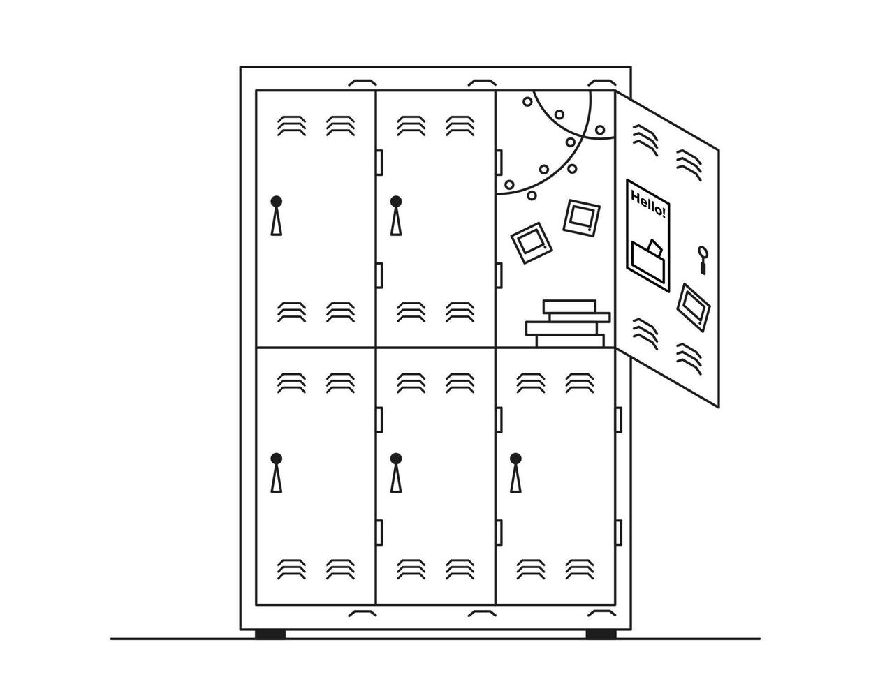 dessin au trait de casier scolaire. illustration vectorielle noir et blanc. vecteur