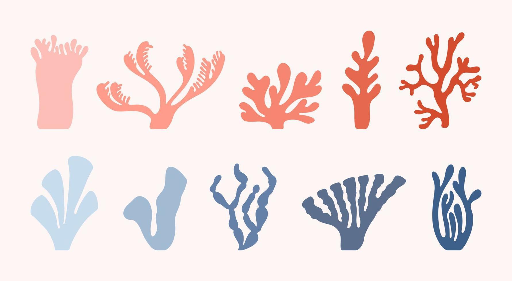 ensemble de dix coraux de mer abstraits dessinés dans le style henry matisse. vecteur