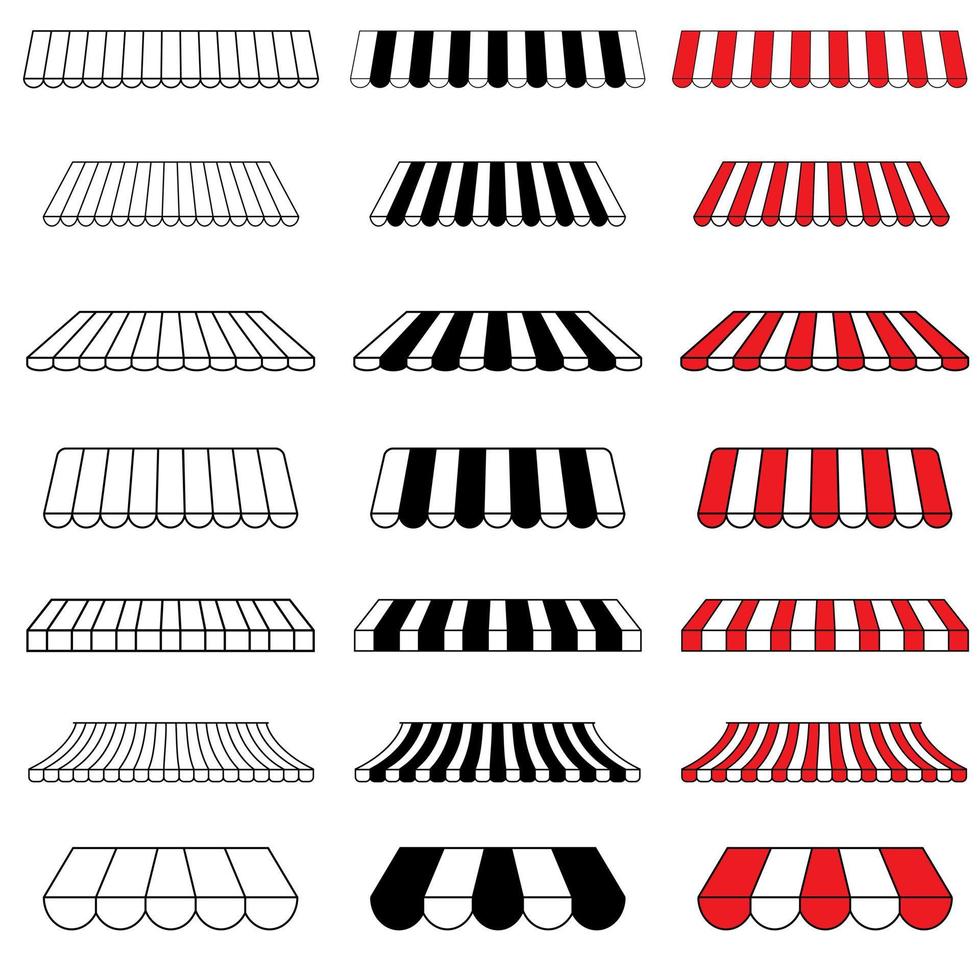 ensemble de vecteurs d'icônes d'auvent à rayures. mettre en valeur la collection de panneaux d'illustration de la canopée. symbole ou logo d'auvent. vecteur
