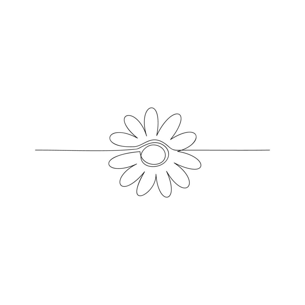 camomille ou marguerite dessinée en une seule ligne sur fond blanc. conception de logo, dépliant, brochure. vecteur
