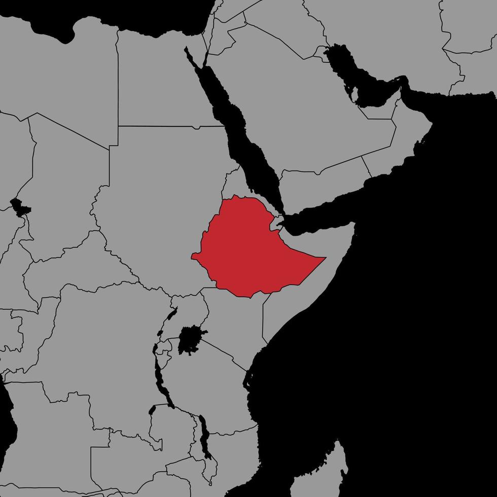 épinglez la carte avec le drapeau éthiopien sur la carte du monde. illustration vectorielle. vecteur