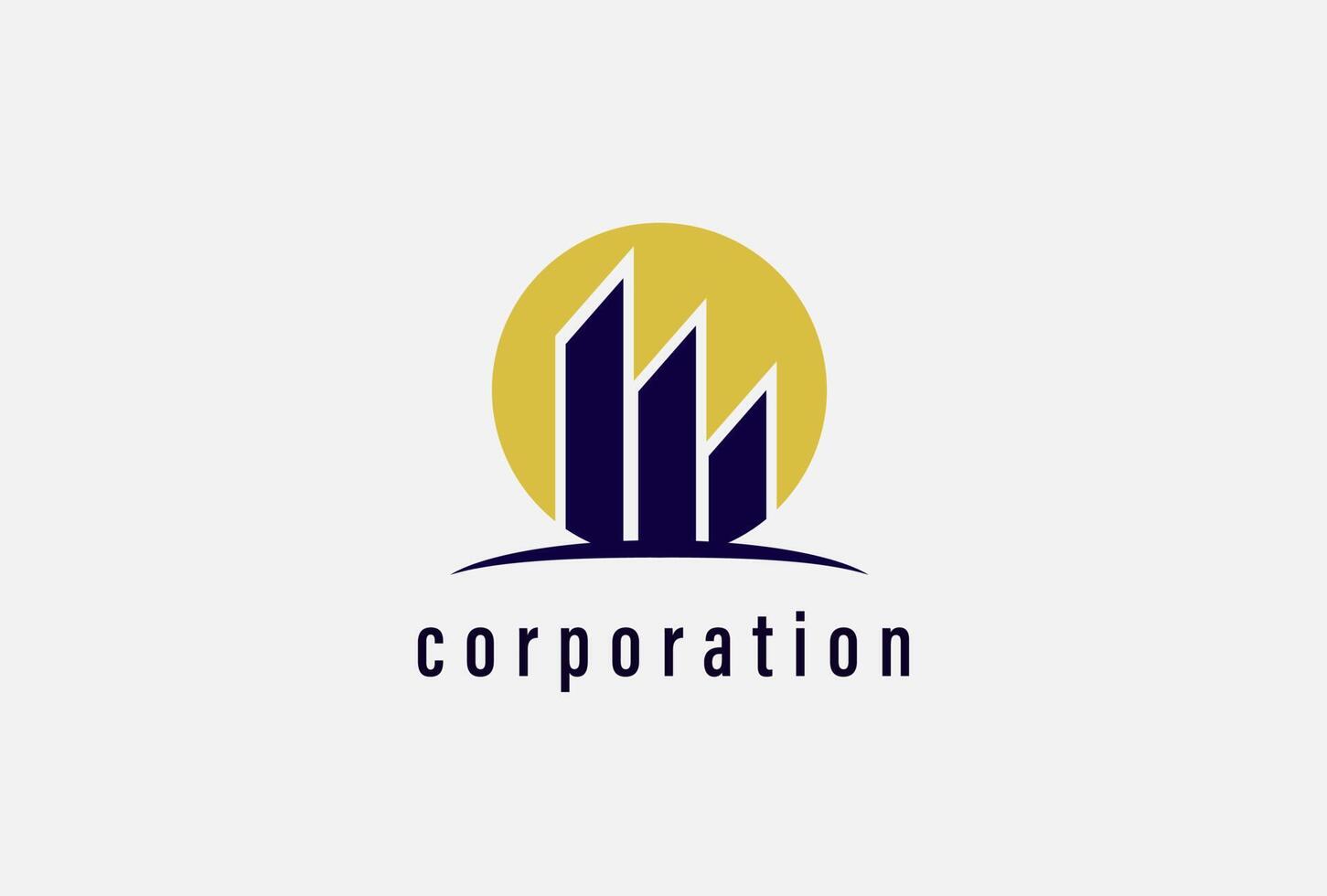 logo de la société avec bâtiment et soleil vecteur
