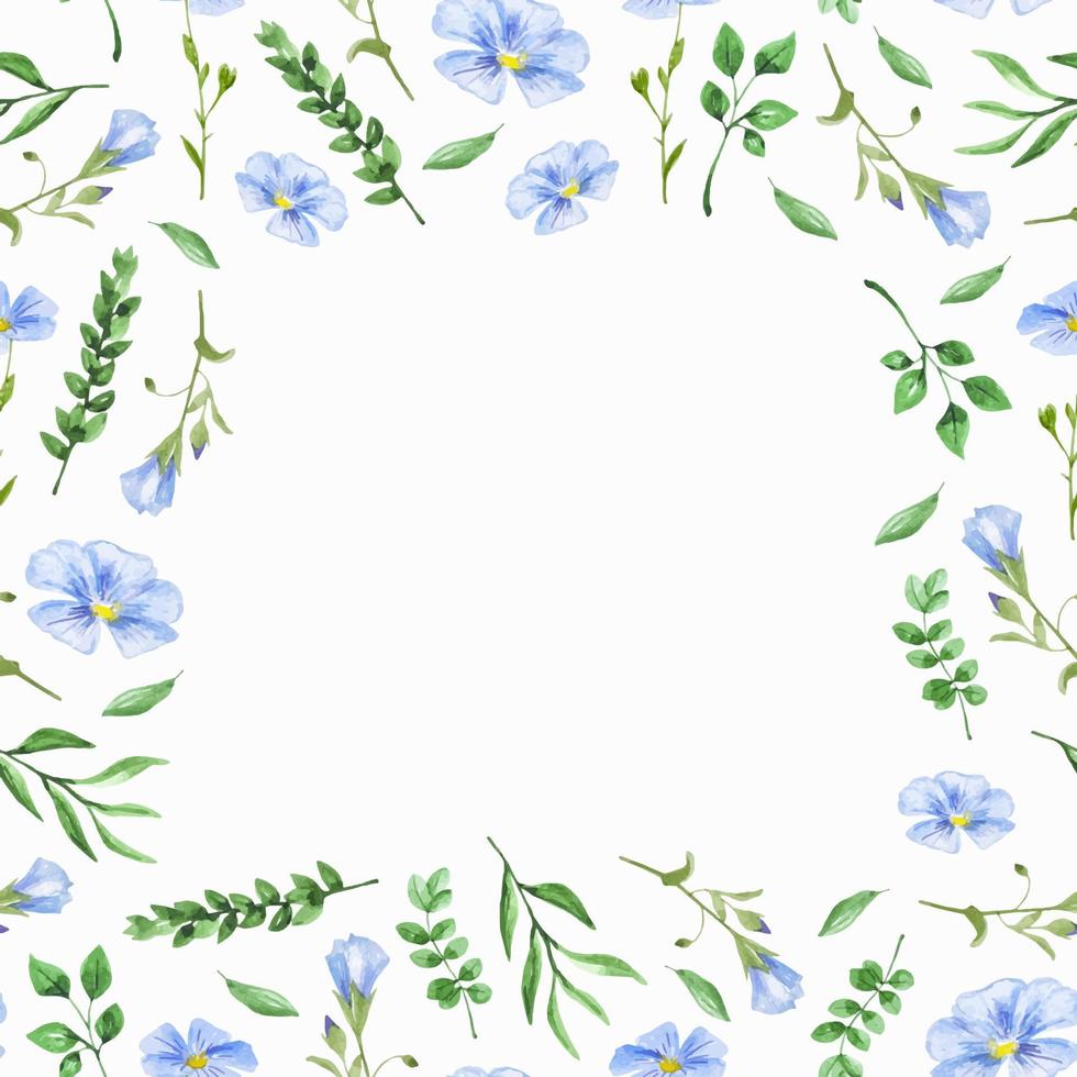 cadre de motif aquarelle fleurs et feuilles bleu botanique pour serviette, tissu, décor, salutation vecteur