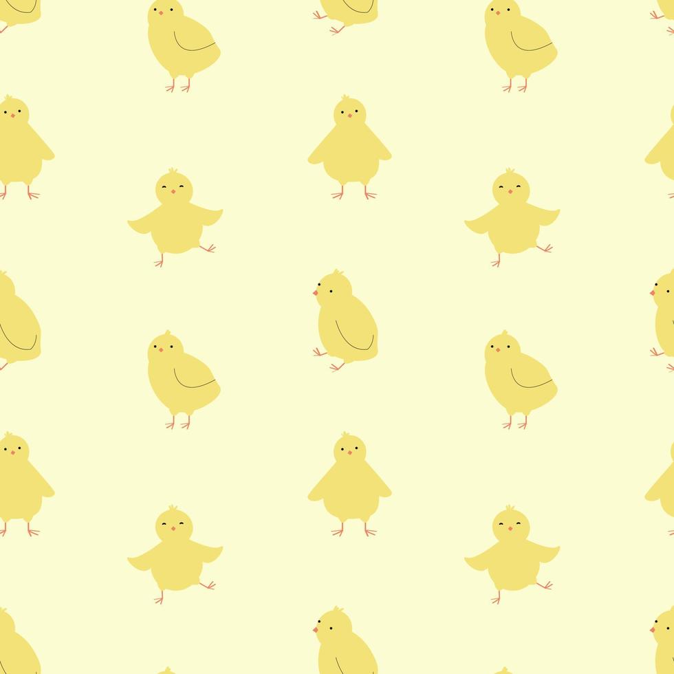 petits poulets sur fond jaune. ornement de pâques printanier sans fin enfantin. vecteur