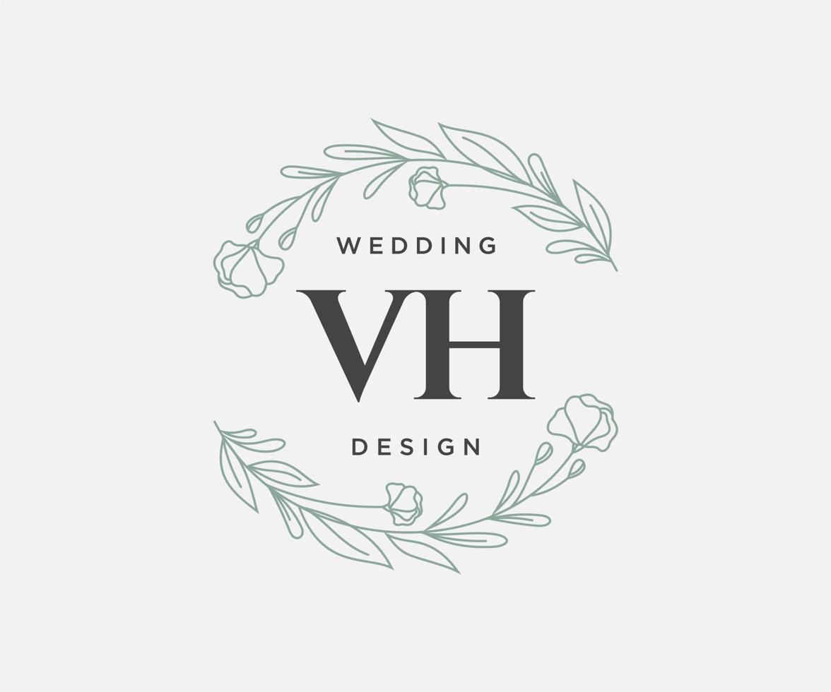 collection de logos de monogramme de mariage lettre initiales vh, modèles minimalistes et floraux modernes dessinés à la main pour cartes d'invitation, réservez la date, identité élégante pour restaurant, boutique, café en image vectorielle vecteur