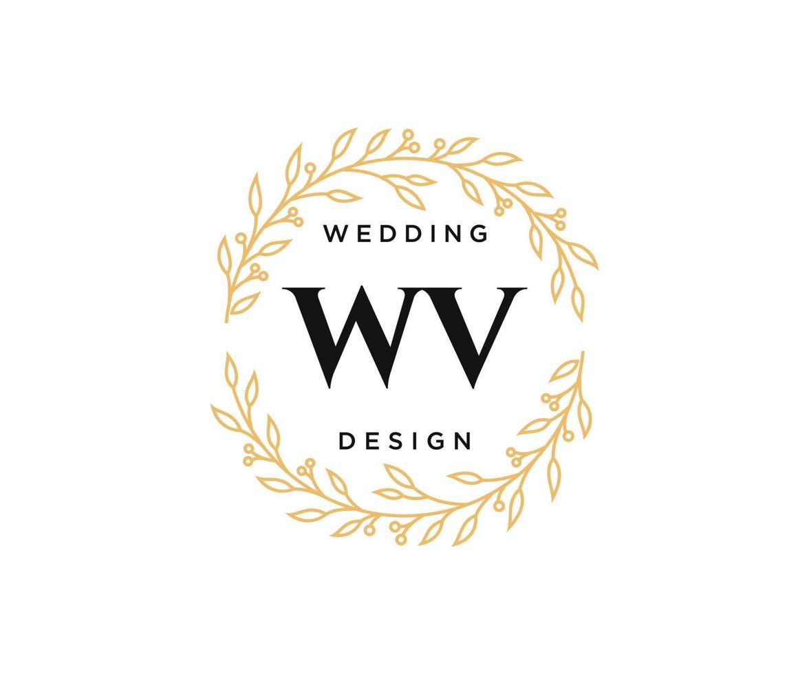 collection de logos de monogramme de mariage lettre initiales wv, modèles minimalistes et floraux modernes dessinés à la main pour cartes d'invitation, réservez la date, identité élégante pour restaurant, boutique, café en image vectorielle vecteur