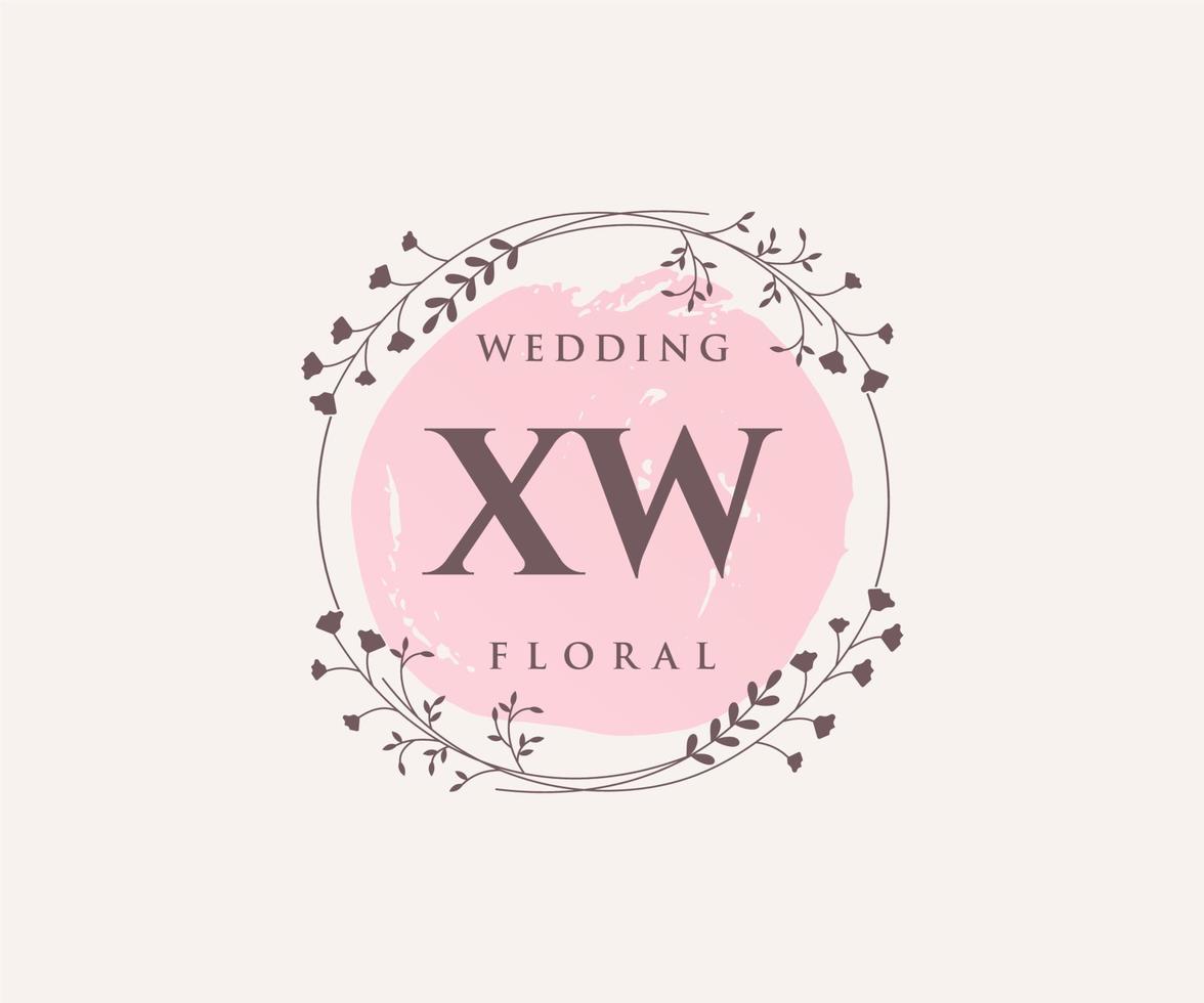 modèle de logos de monogramme de mariage lettre initiales xw, modèles minimalistes et floraux modernes dessinés à la main pour cartes d'invitation, réservez la date, identité élégante. vecteur