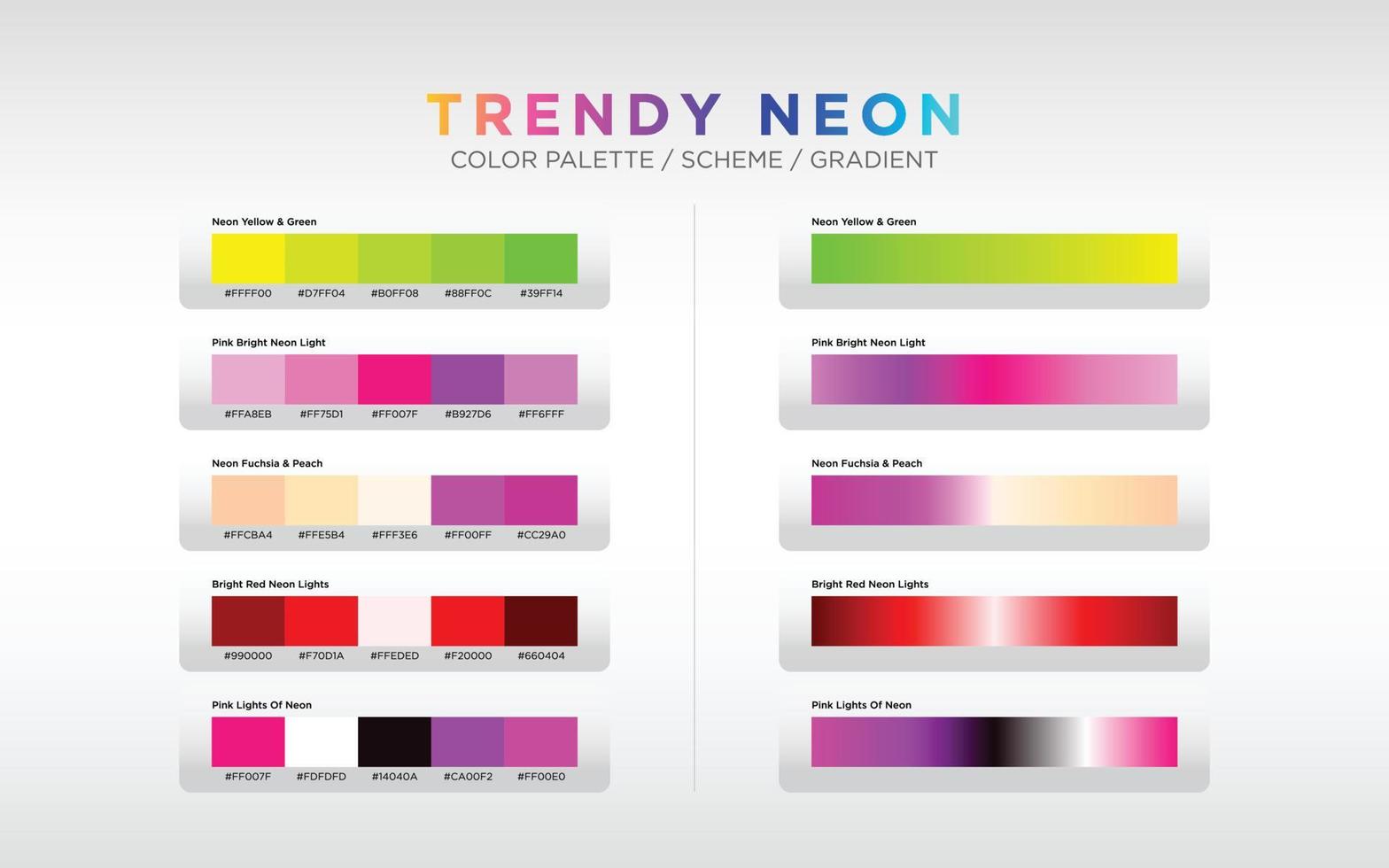 palettes de couleurs néon, schémas de couleurs et dégradés de couleurs. ensemble de dégradés colorés. éléments de couleur de conception de vecteur pour votre conception.