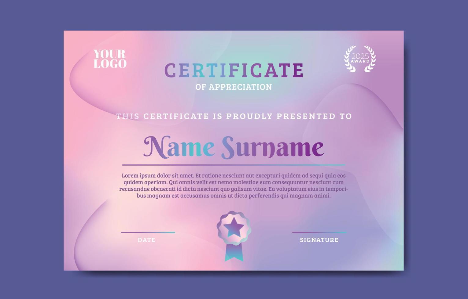 conception de certificat moderne dégradé rose et violet vecteur