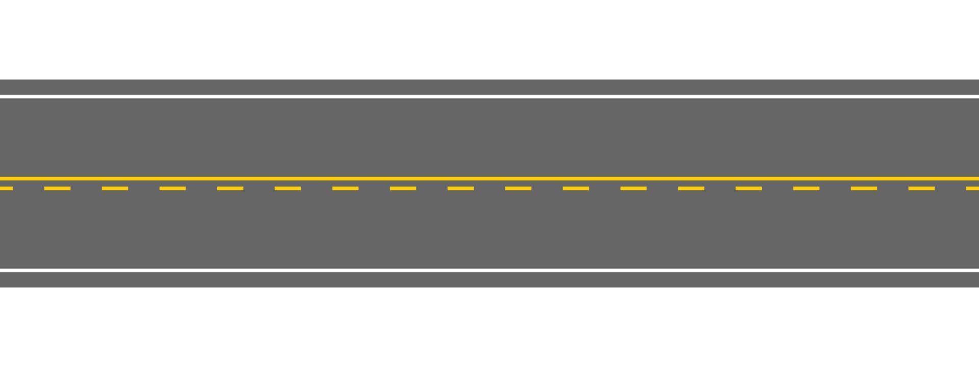 route droite vide avec marquage. vue aérienne. modèle sans couture d'autoroute. modèle horizontal de chaussée isolé sur fond blanc. élément de la chaussée du plan de la ville vecteur