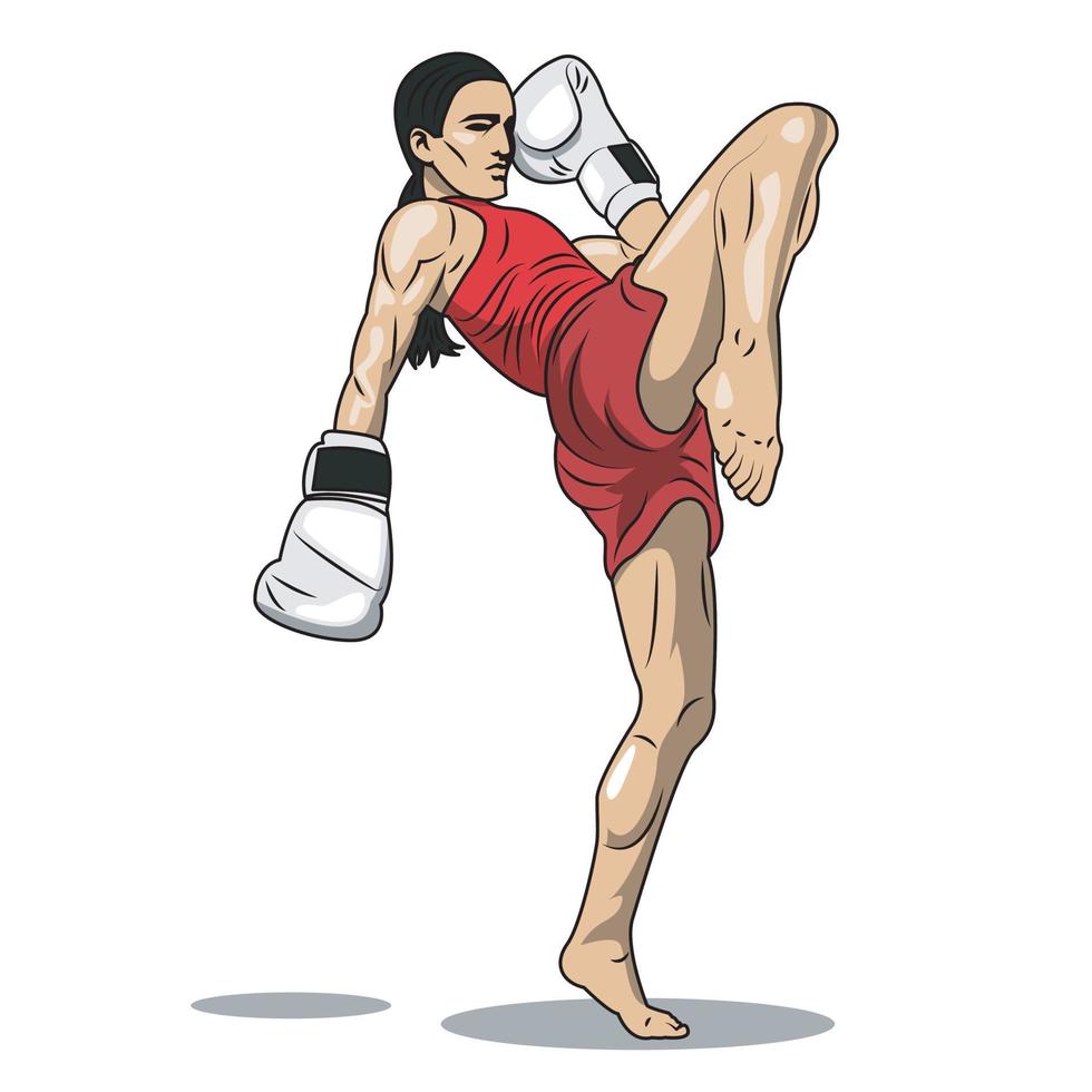 illustration vectorielle d'une personne donnant un coup de pied avec son genou. mouvement d'arts martiaux muang thai vecteur