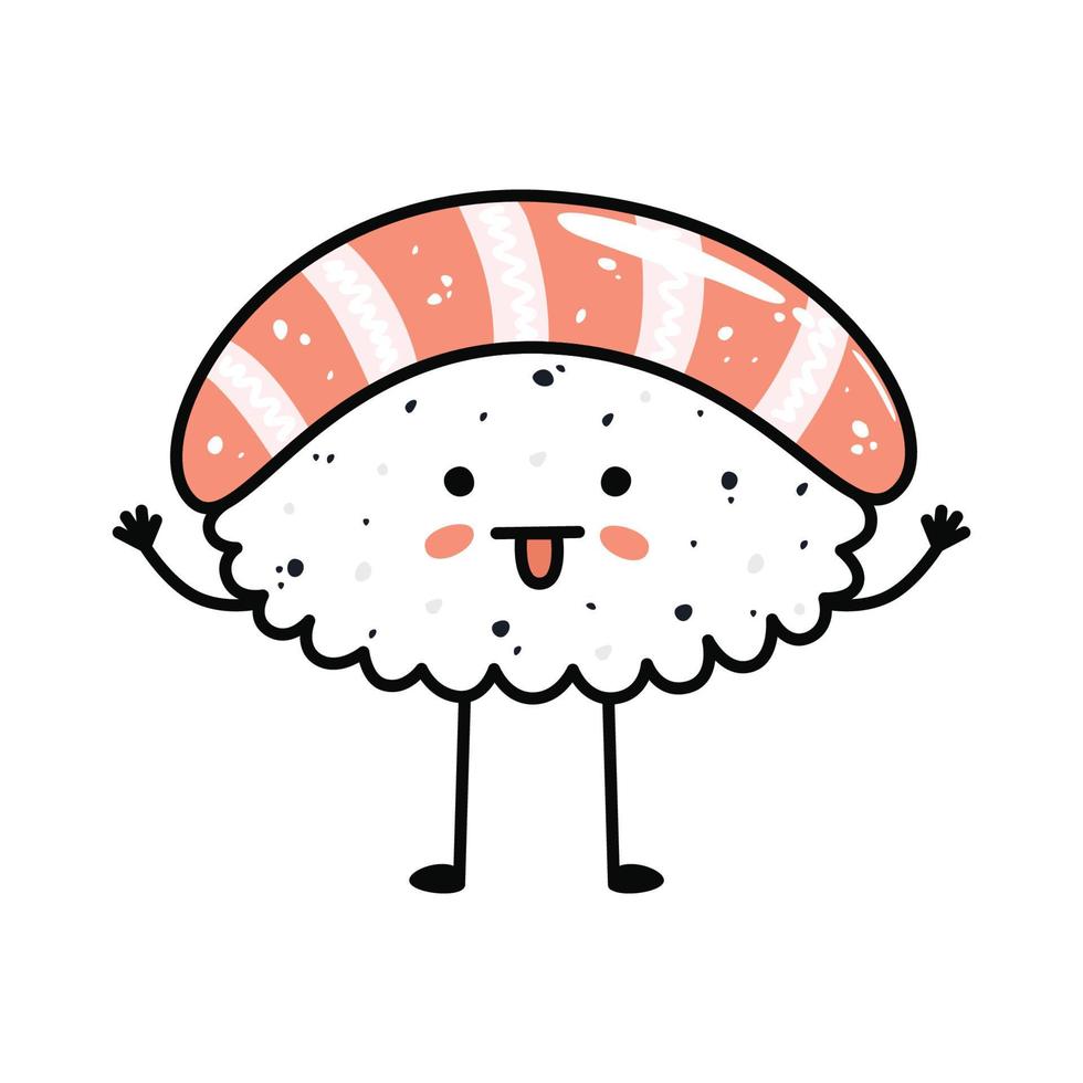 mascotte de sushi kawaii en style dessin animé. joli nigiri au saumon pour le menu vecteur