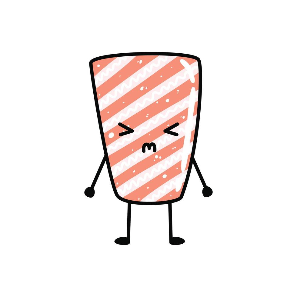 mascotte de sushi kawaii en style dessin animé. mignon sashimi au saumon pour le menu vecteur