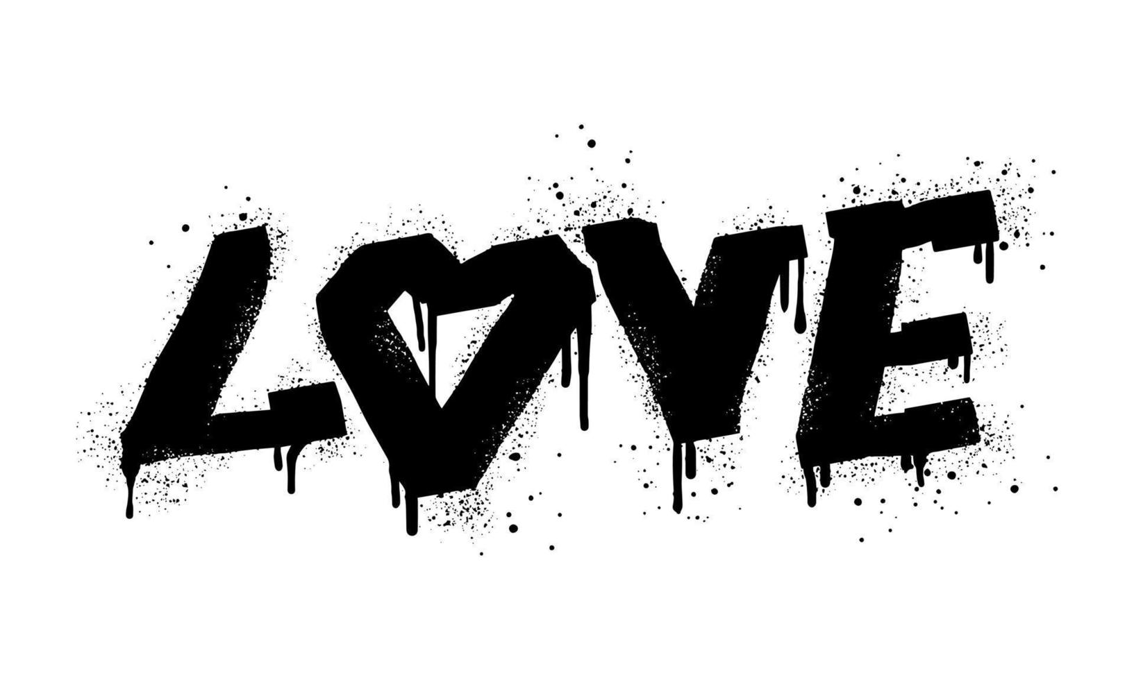 mot d'amour graffiti peint à la bombe en noir sur blanc. gouttes de mots d'amour pulvérisés. isolé sur fond blanc. illustration vectorielle vecteur