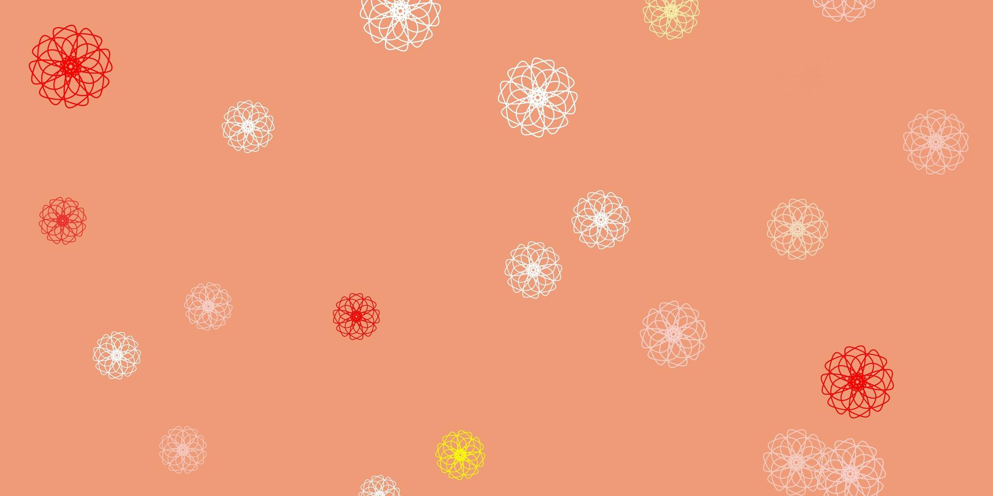 fond de doodle vecteur rouge et jaune clair avec des fleurs.