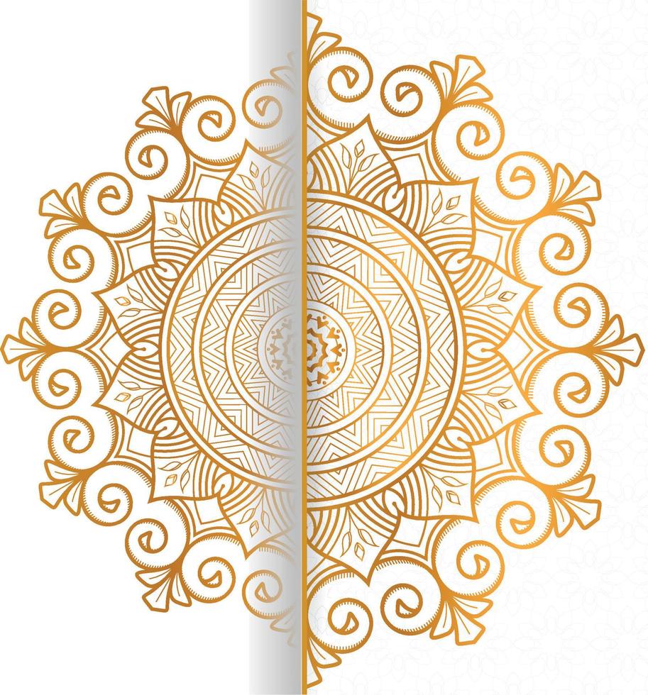 mandala doré rayonnant sur une toile blanche pure, ornement vectoriel géométrique de style tatouage hawaïen en or et blanc