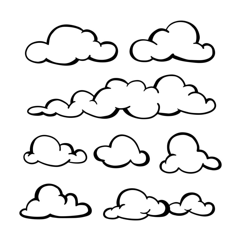 doodle ensemble de nuages, illustration vectorielle. vecteur