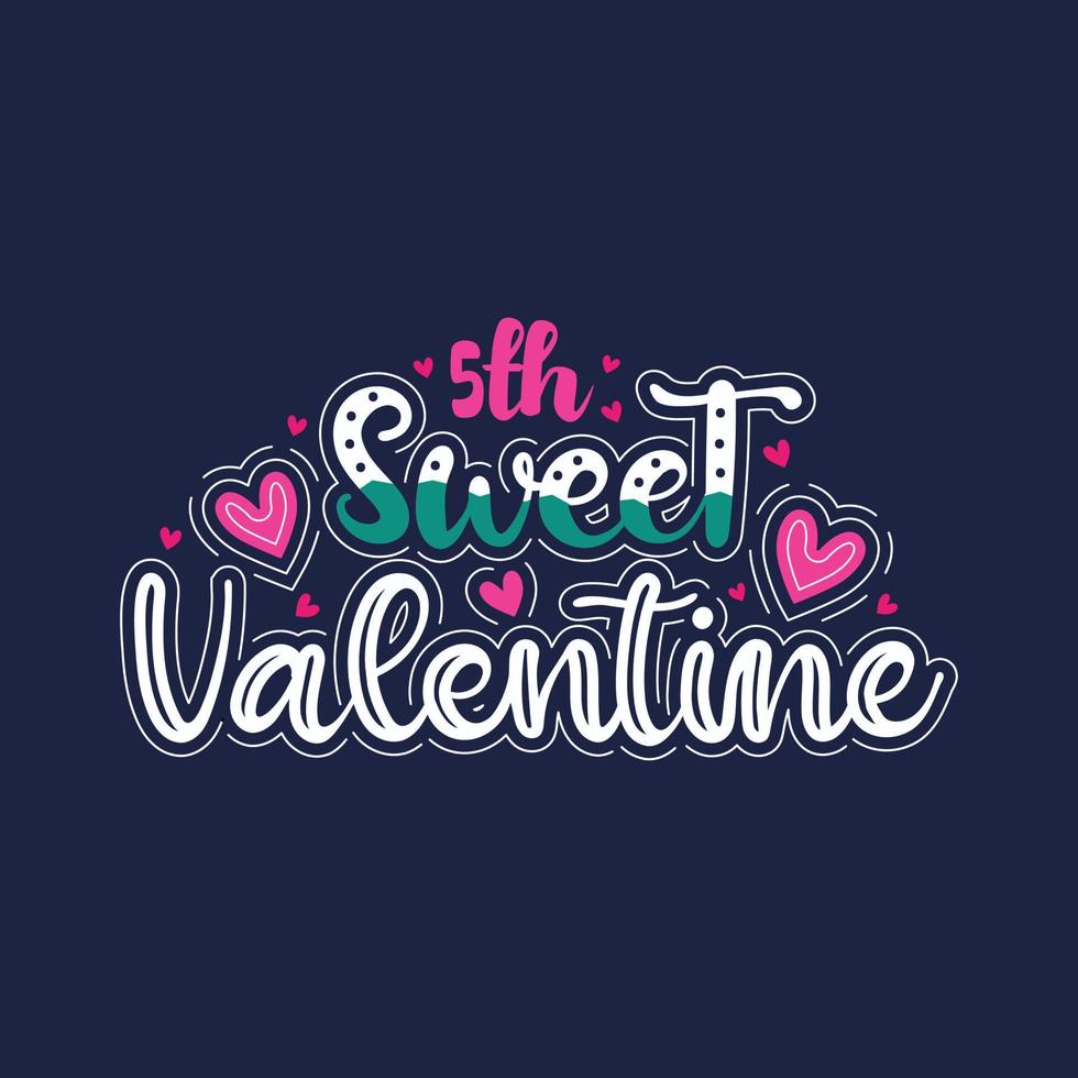 5ème conception de typographie douce Saint-Valentin. vecteur