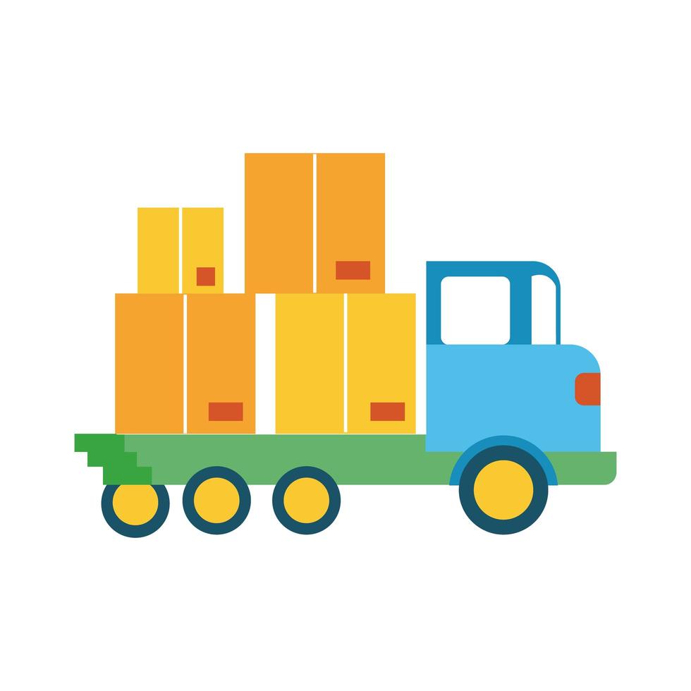 camion avec boîtes sur la ligne de service de livraison et icône de style de remplissage vecteur